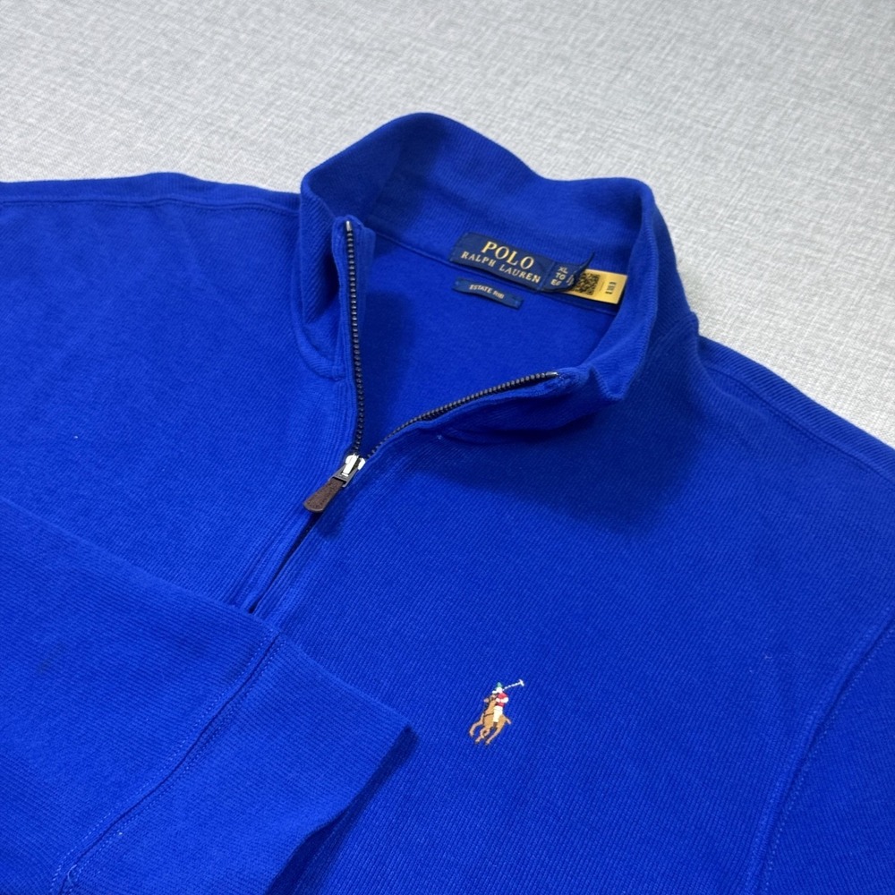 Polo Ralph Lauren 1/4 Zip Sweater Pullover Mens XL Blue Cotton Mock Neck‎